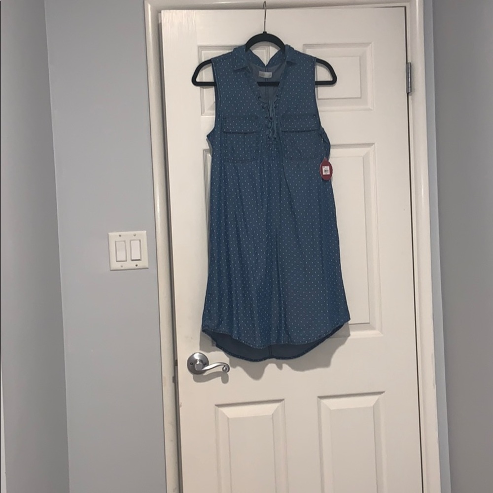NEW Dark Chambray Sleeveless Dress With Dots